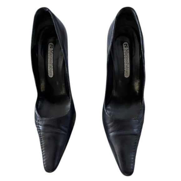 Marino Fabiani Designer Made in Italy Genuine Black Leather Pump Heels 38/US8 - Picture 3 of 12